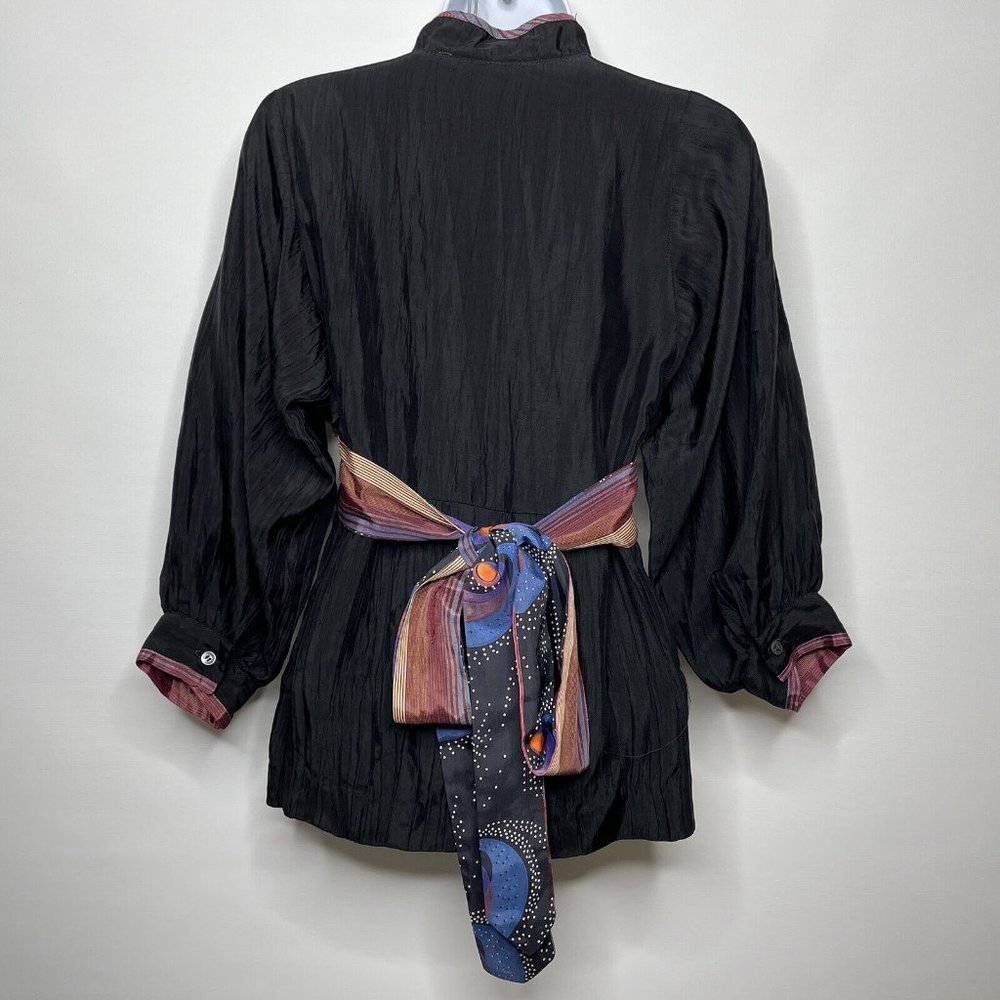 Vintage 70s Sharon's World Black Satin Balloon Sleeve Peasant Blouse Top - Picture 5 of 8